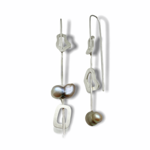 Divergent dangle earrings sterling silver and fresh water pearls