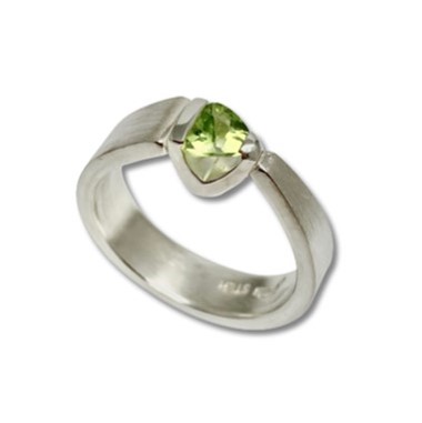 Trillion Peridot Brave Ring green gemstone silver stack ring