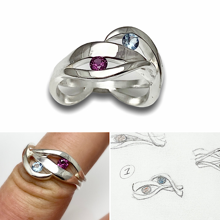 Birthstone ring in sterling silver, custom designed for aunts Birthday