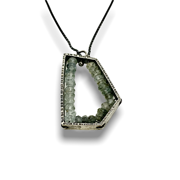 Geode pentagon pendant Aquamarine, cool and stylish necklace deign made in USA