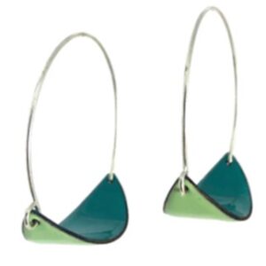 Swoop Hoops green and teal blue enamel earrings by Annie and Coppertide