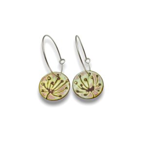 Medium dandelion dots on sterling silver hoop wire, Earrings in natural colored enamel for the subtle everyday accessory