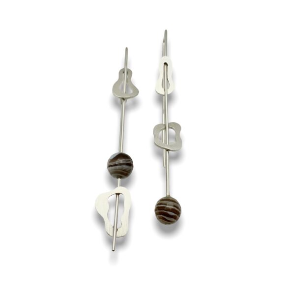 Divergent Agate dangle earring, in style of being different from one side to the other! Design by Mia van Beek and handmade in Virginia USA