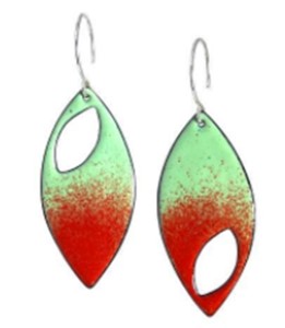 Enameled petal earrings in red and lime green