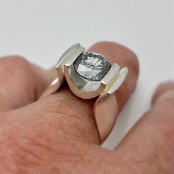 Gray large Moissanite silver ring, royal attention seeking design