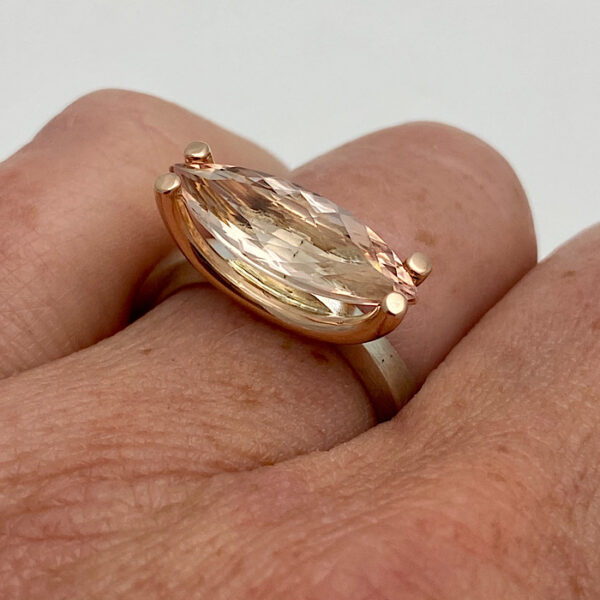 Marquise morganite rose gold and silver cocktail ring