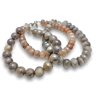 Mystic moonstone beaded bracelets in pink and gray sparkle