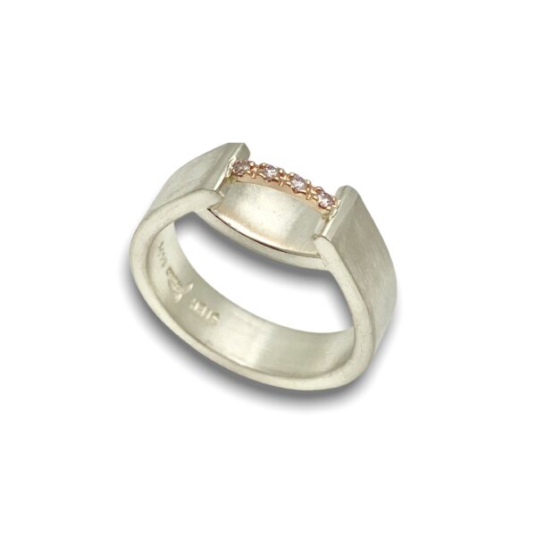 Pink diamond smile ring, silver and rose gold ring