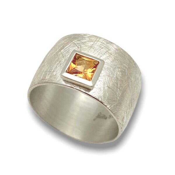 Frosty wide yellow topaz ring