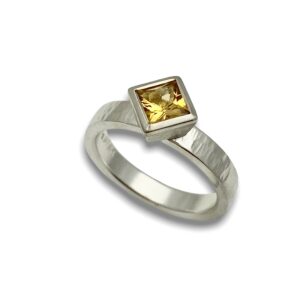 Square yellow topaz stack ring, elegant stack ring