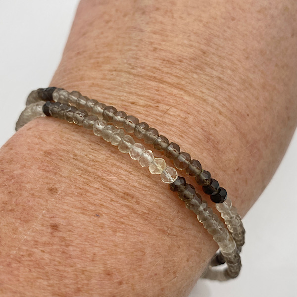Smokey Quartz bracelet double strand faceted beads image on the wrist