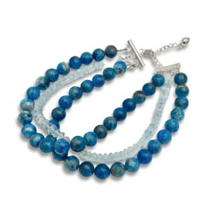 Triple strand blue bracelet apatite and aquamarine beads