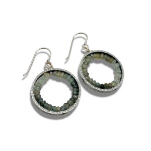 Labradorite circle earrings, gemstone and silver dangle earrings
