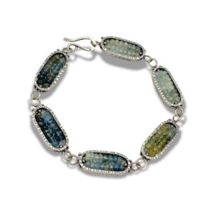 Aquamarine oval geode bracelet, sterling silver design by ESB