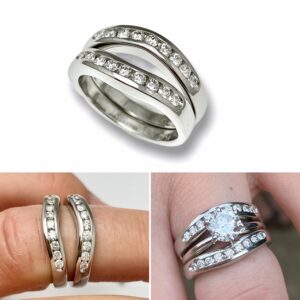 Platinum diamonds bands created on each side of solitaire diamond PT ring