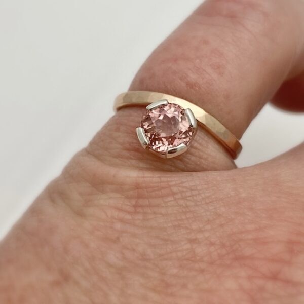 pink tourmaline stack ring in rose gold and silver