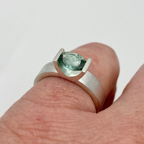 unique green tourmaline in handmade silver ring